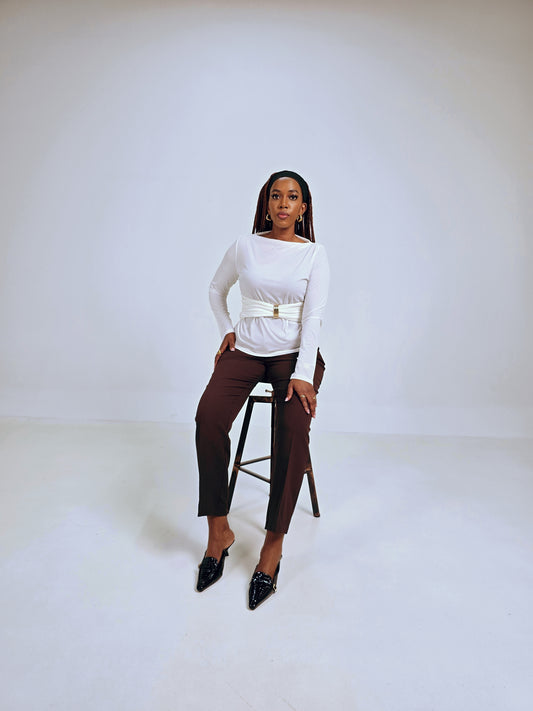 Amani Wrap Top with Gold Buckle – white