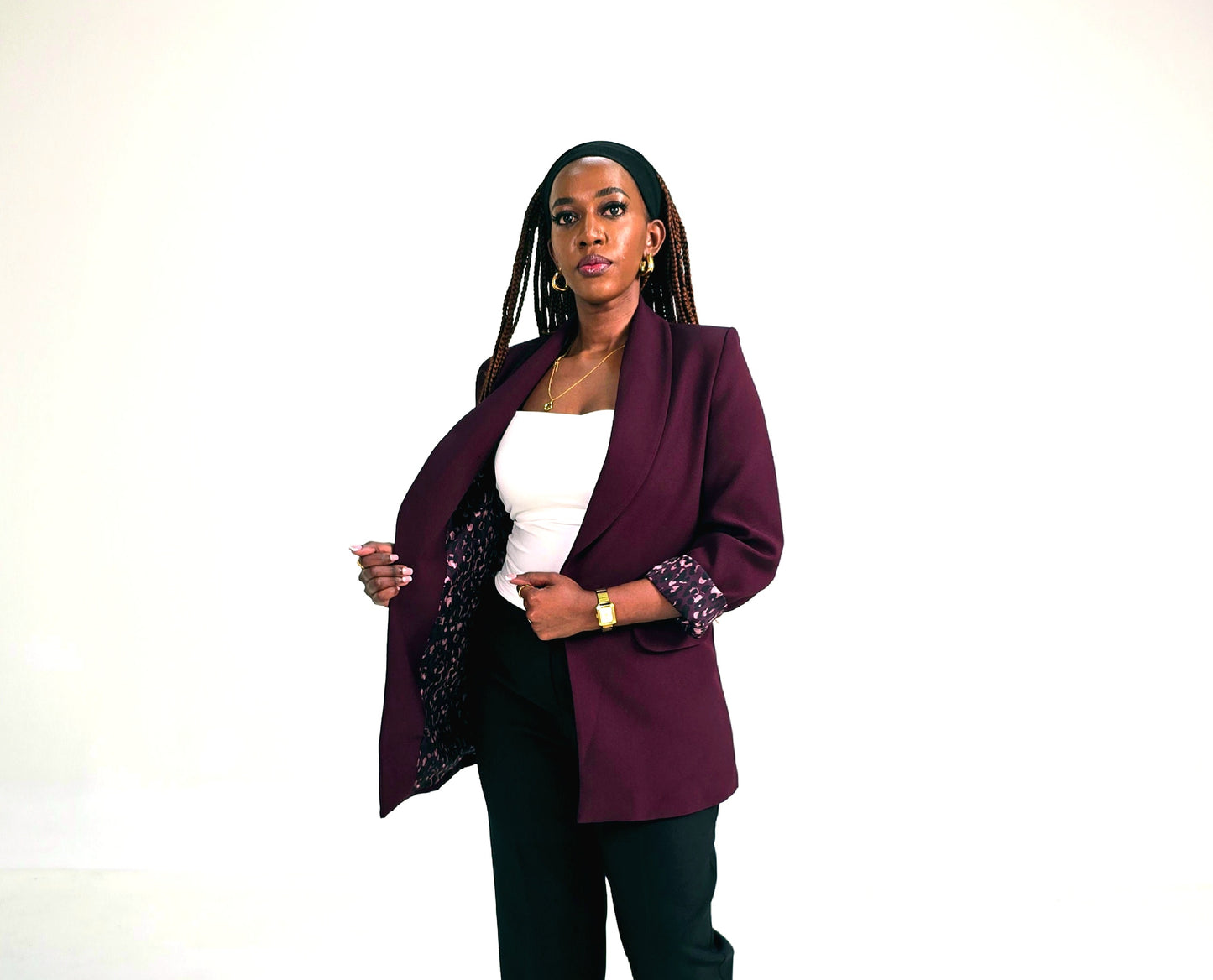 Zahra Tailored Work Blazer – Burgundy