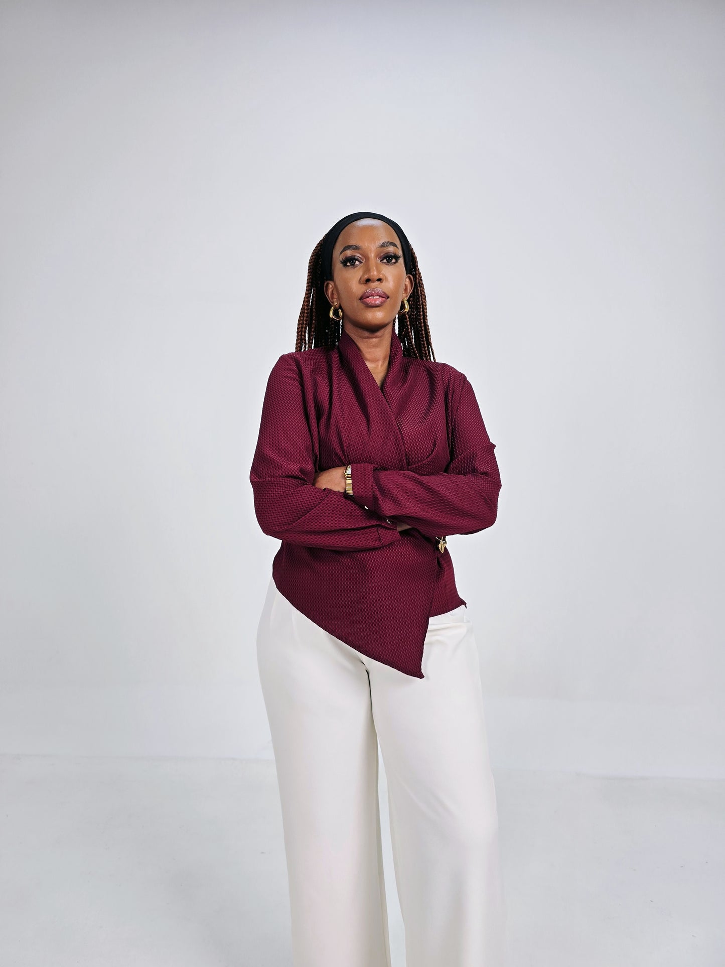 Lina Draped Work Top – Burgundy