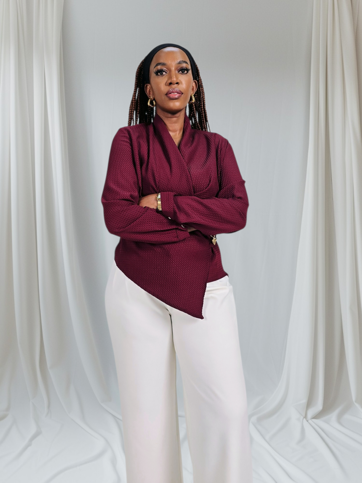 Lina Draped Work Top – Burgundy