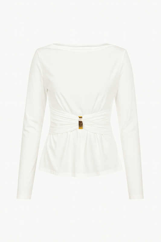 Amani Wrap Top with Gold Buckle – white